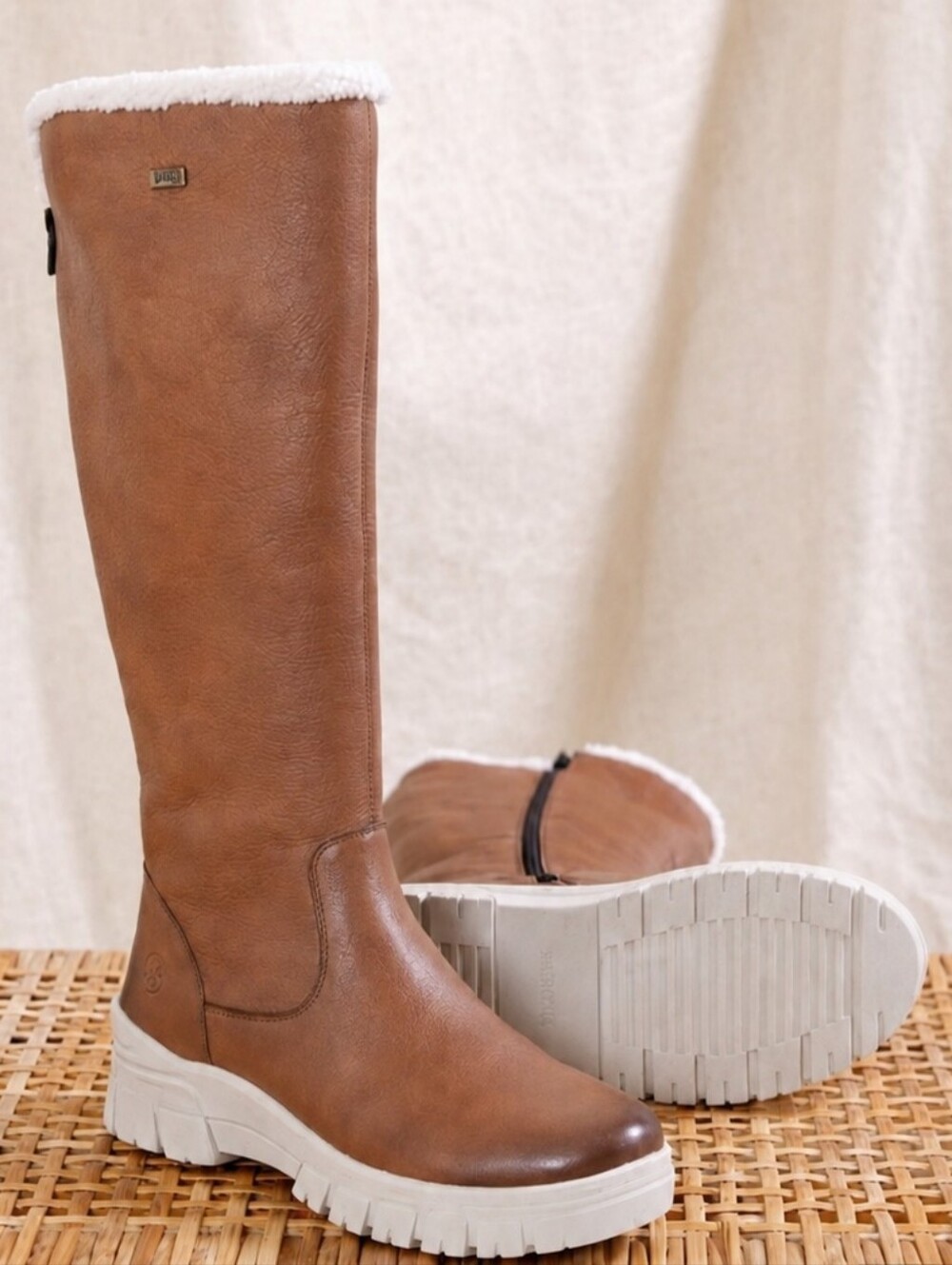 Remonte by Rieker | Cognac Waterproof Faux Fur-Lined Knee-High Boots, Size 38